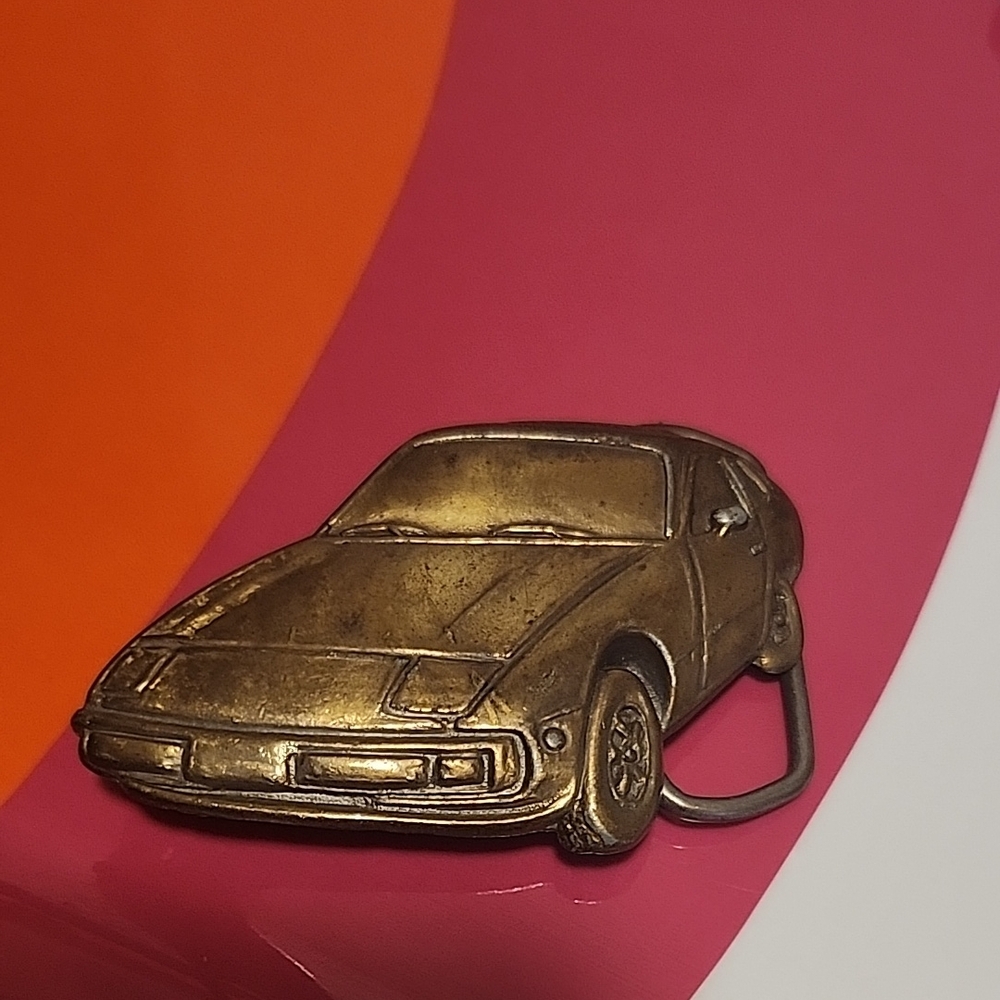 Vintage Gold Car Belt Buckle Porcshe 925